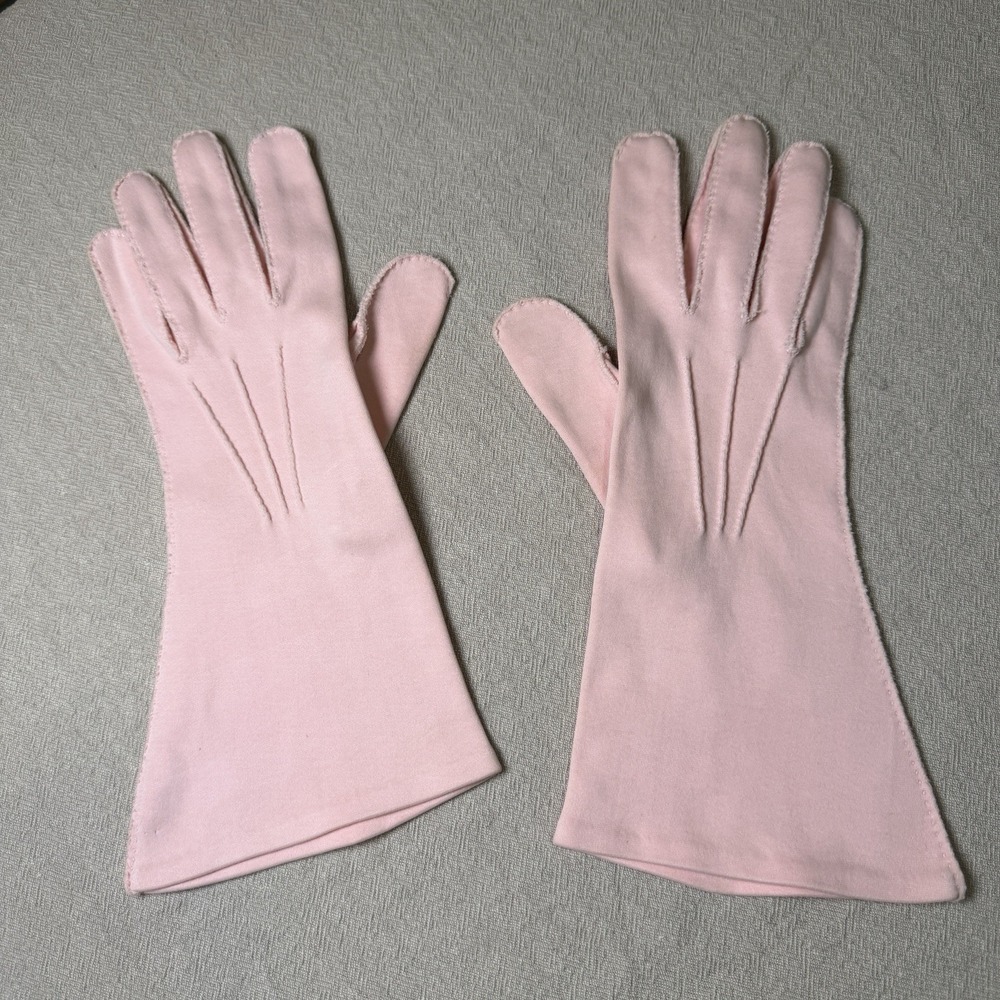 Vintage 1950s 1960s Pink Gauntlet Gloves Mid Length Flared Size S 9.5"